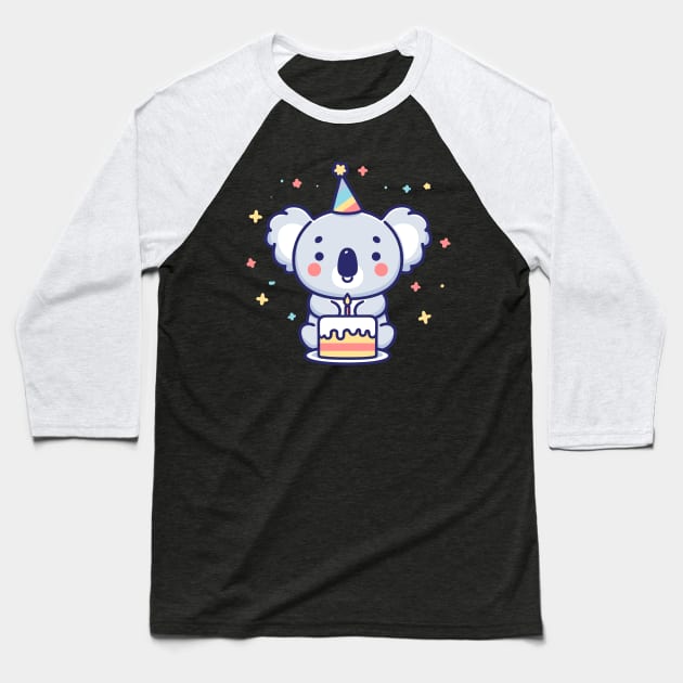 Cute koala with a birthday cake celebrating birthday party, Happy Birthday gift, kawaii cartoon Baseball T-Shirt by Nora Liak